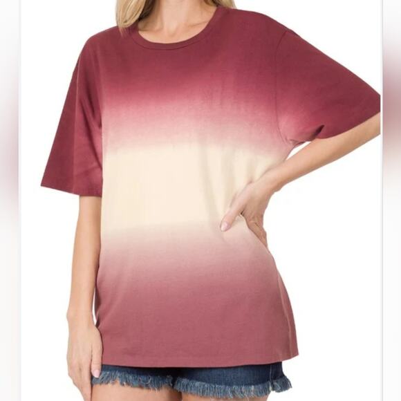 Zenana Outfitters Tops - Zenana Dip Dye Short Sleeve Round Neck Top Size L